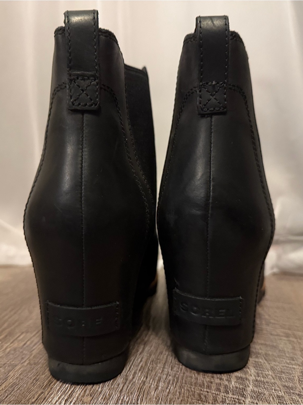 Sorel | Black Leather Wedge Ankle Boots | Waterproof - Picture 10 of 12